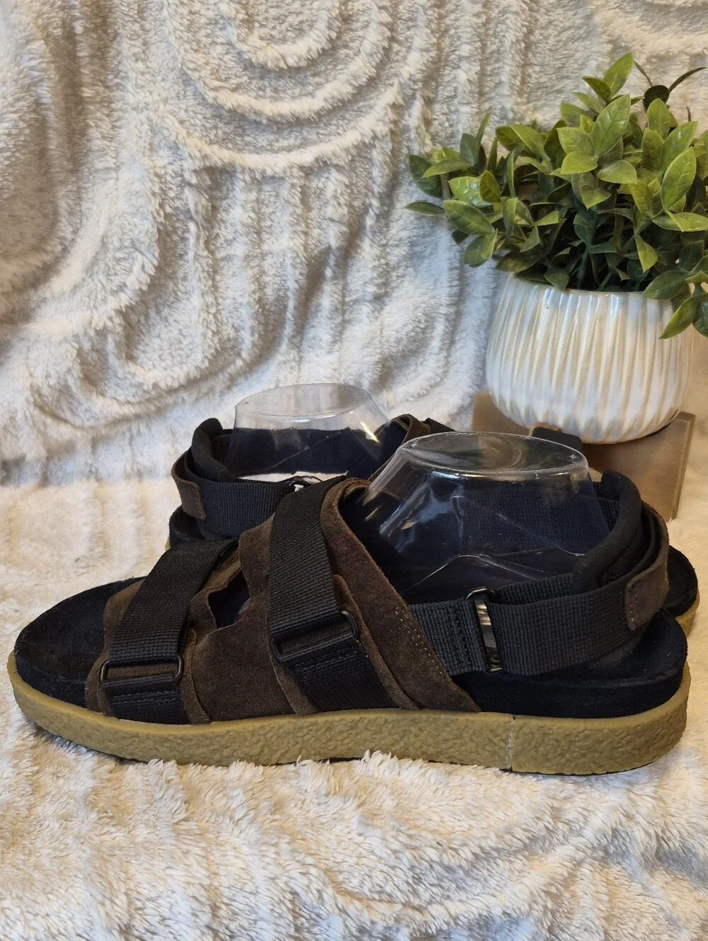 Clarks Brown and Black Men’s Strapped Sandals with Yellow Sole